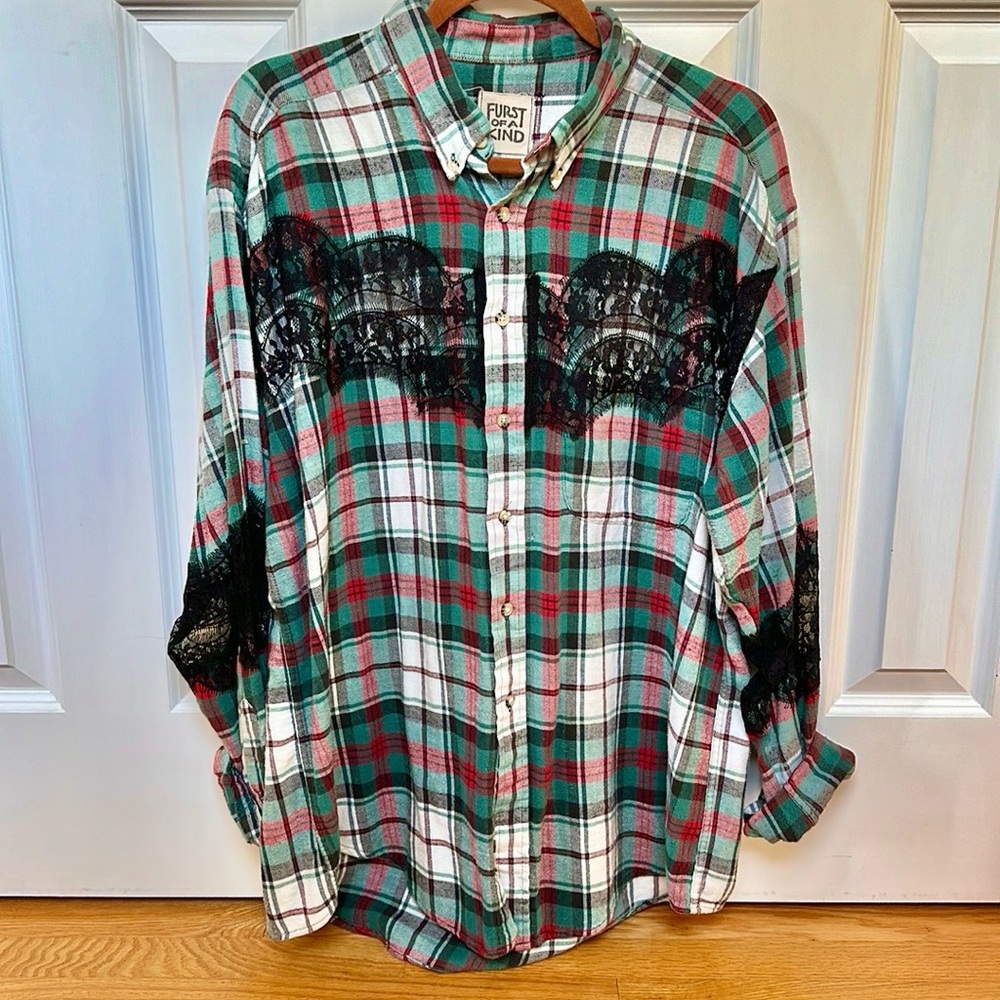 LF Oversized Plaid Flannel with Black Lace